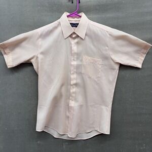 Vintage Botany 500 Shirt Mens Medium Pink Stripe Short Sleeve Dress 70s Retro